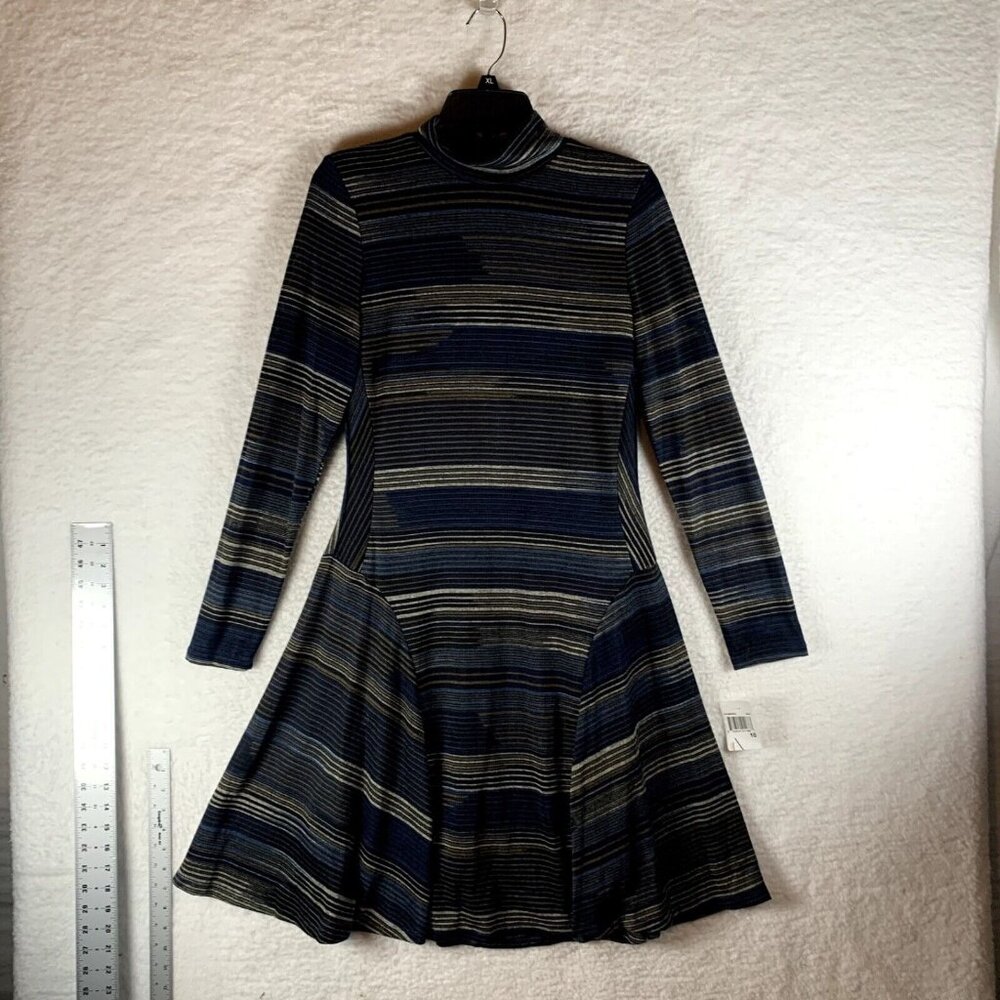 Rabbit Rabbit Rabbit Designs Womens Long Sleeve Navy Stripe Dress Sz 10 NWT 9136